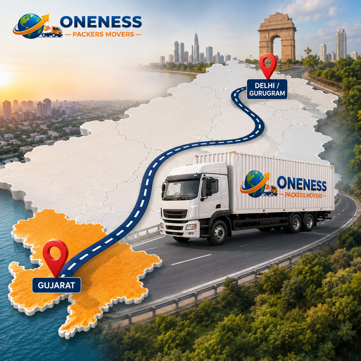Delhi/Gurugram to Gujarat Inter-State Moving Services